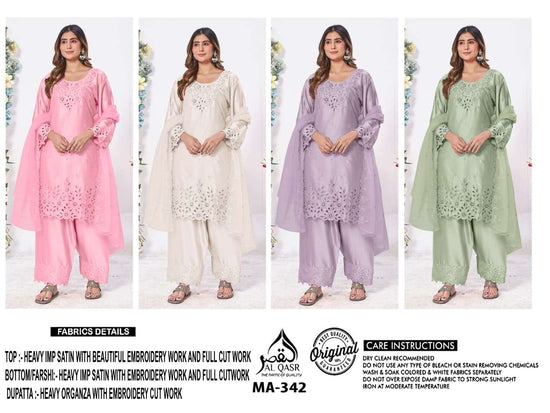 AL-QASR MA-342 Heavy Organza Embroidery Stitched Pakistani Suit Set
