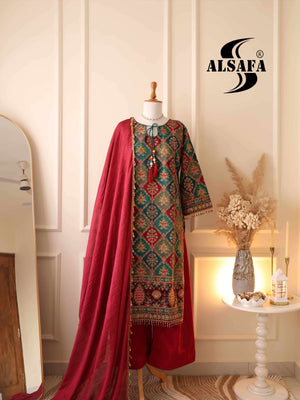 Al Safa S-3160 Pure Viscose Natural Crape Pakistani Suit Set Wholesale - Amrah Wholesale
