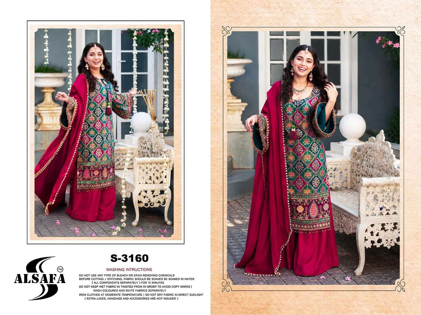 Al Safa S-3160 Pure Viscose Natural Crape Pakistani Suit Set Wholesale - Amrah Wholesale