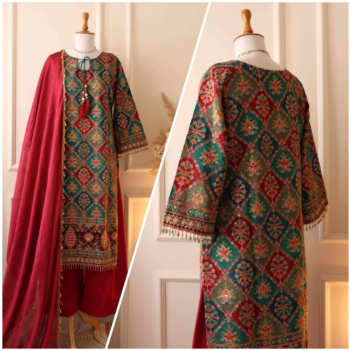 Al Safa S-3160 Pure Viscose Natural Crape Pakistani Suit Set Wholesale - Amrah Wholesale