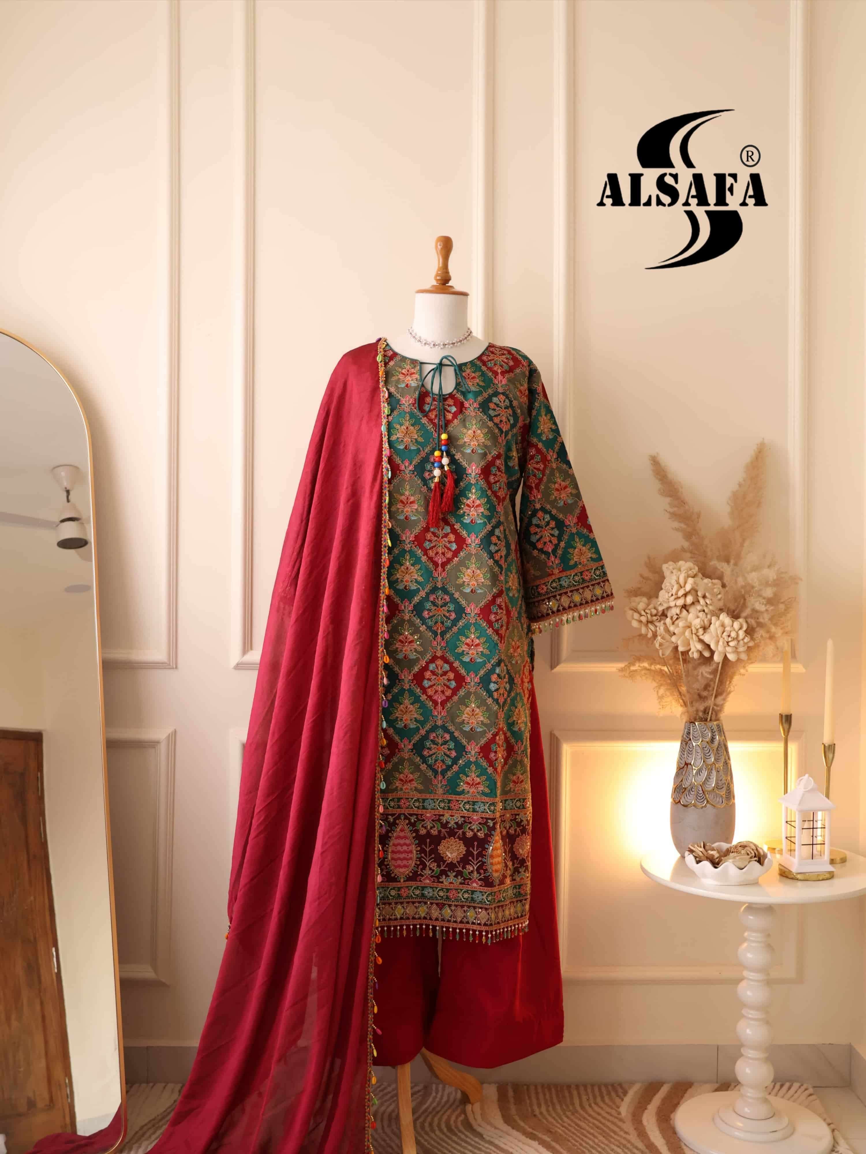 Al Safa S-3160 Pure Viscose Natural Crape Pakistani Suit Set Wholesale
