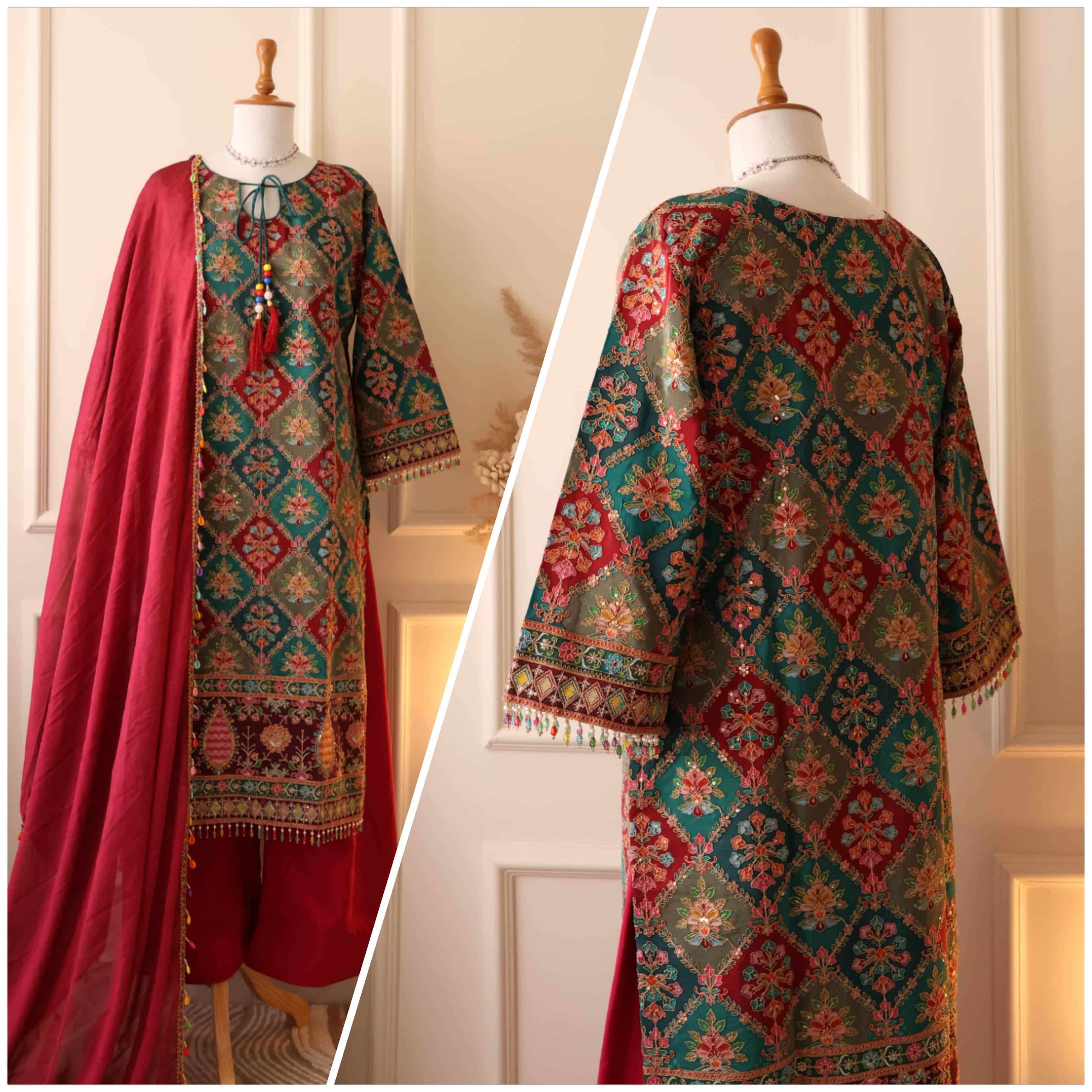 Al Safa S-3160 Pure Viscose Natural Crape Pakistani Suit Set Wholesale