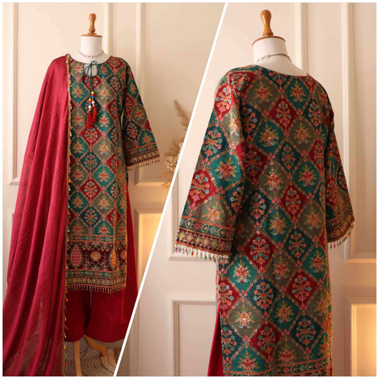 Al Safa S-3160 Pure Viscose Natural Crape Pakistani Suit Set Wholesale
