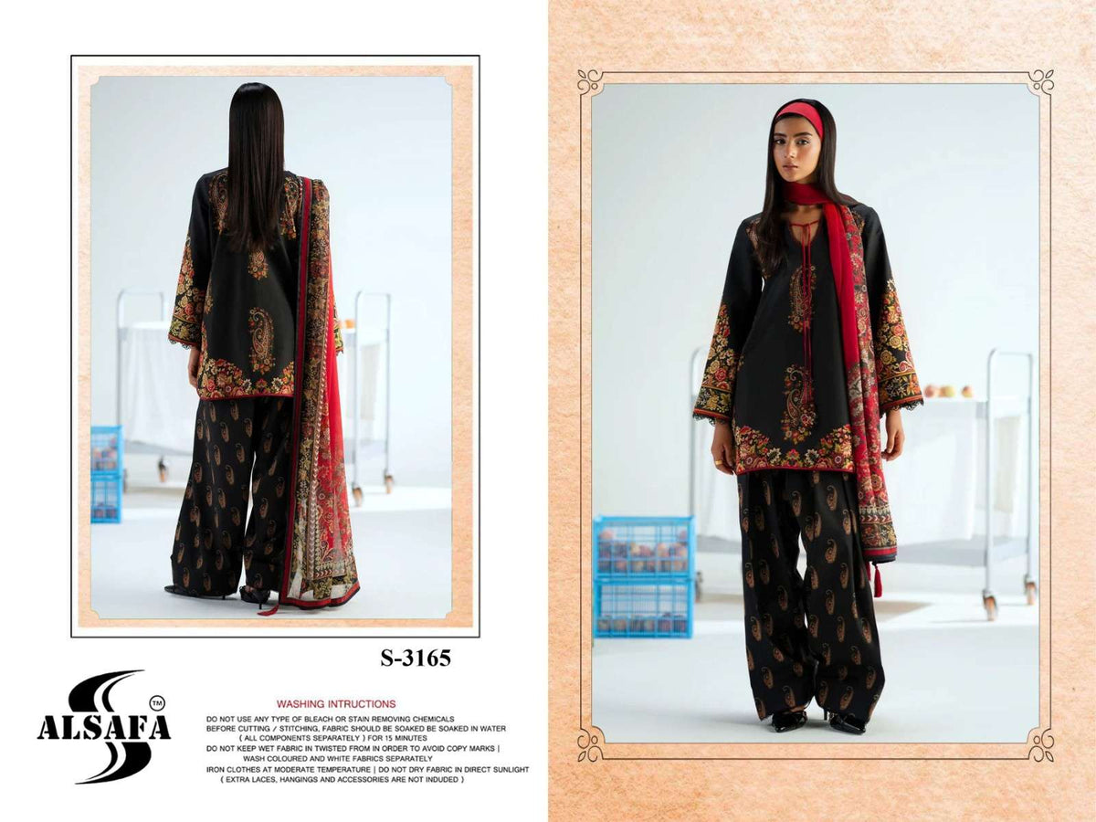 Al Safa S-3165 Imported Malai Satin Pakistani Suit Set Wholesale - Amrah Wholesale