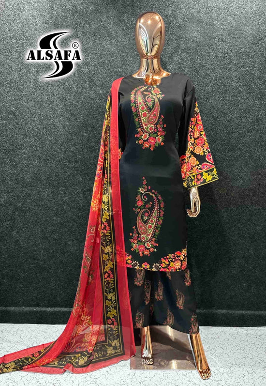 Al Safa S-3165 Imported Malai Satin Pakistani Suit Set Wholesale - Amrah Wholesale