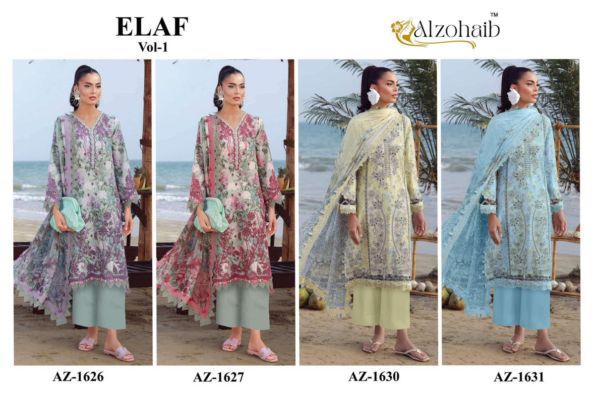 Al Zohaib Elaf Vol-1 1626 To 1631 Series Premium Cotton Embroidery Pakistani Suit
