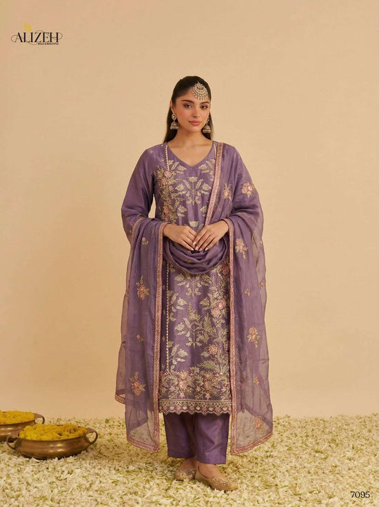 Alizeh 7095 To 7097 Shimmer Silk Heavy Embroidered Salwar Suit Set