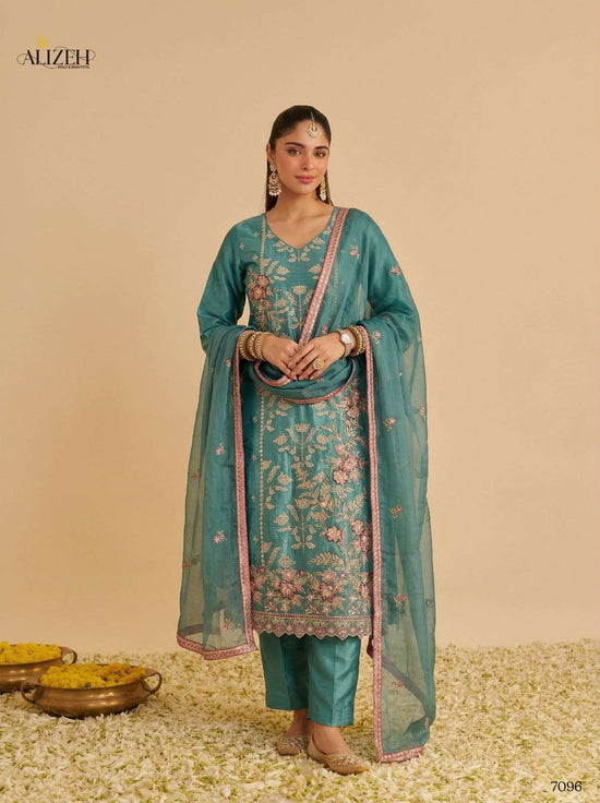 Alizeh 7095 To 7097 Shimmer Silk Heavy Embroidered Salwar Suit Set
