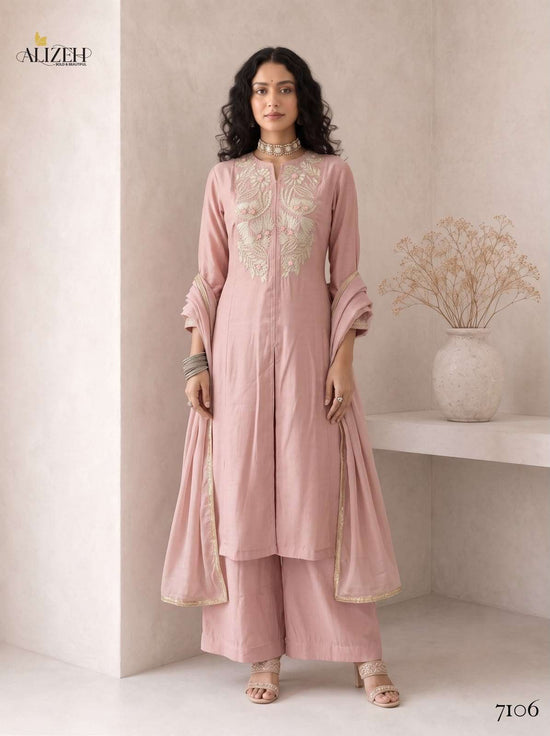 Alizeh 7106 To 7109 Roman Silk Heavy Embroidery Stitched Dress Set