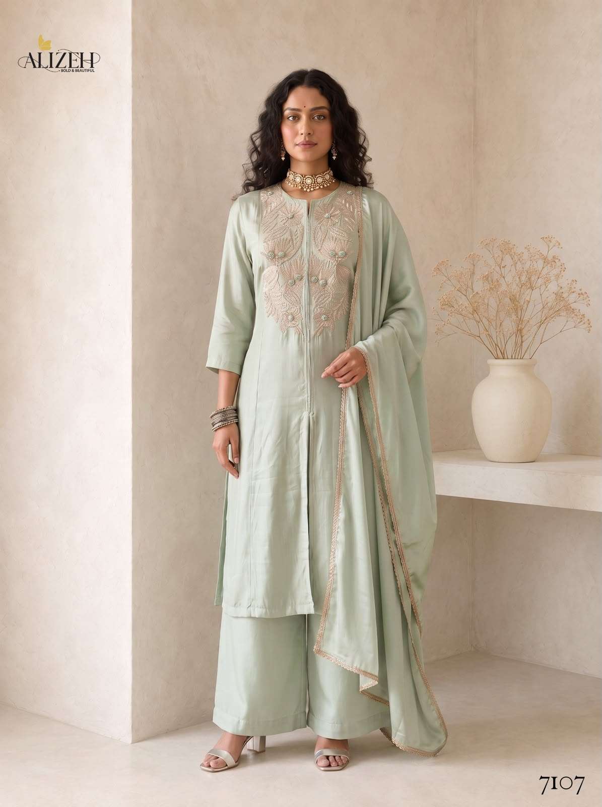 Alizeh 7106 To 7109 Roman Silk Heavy Embroidery Stitched Dress Set