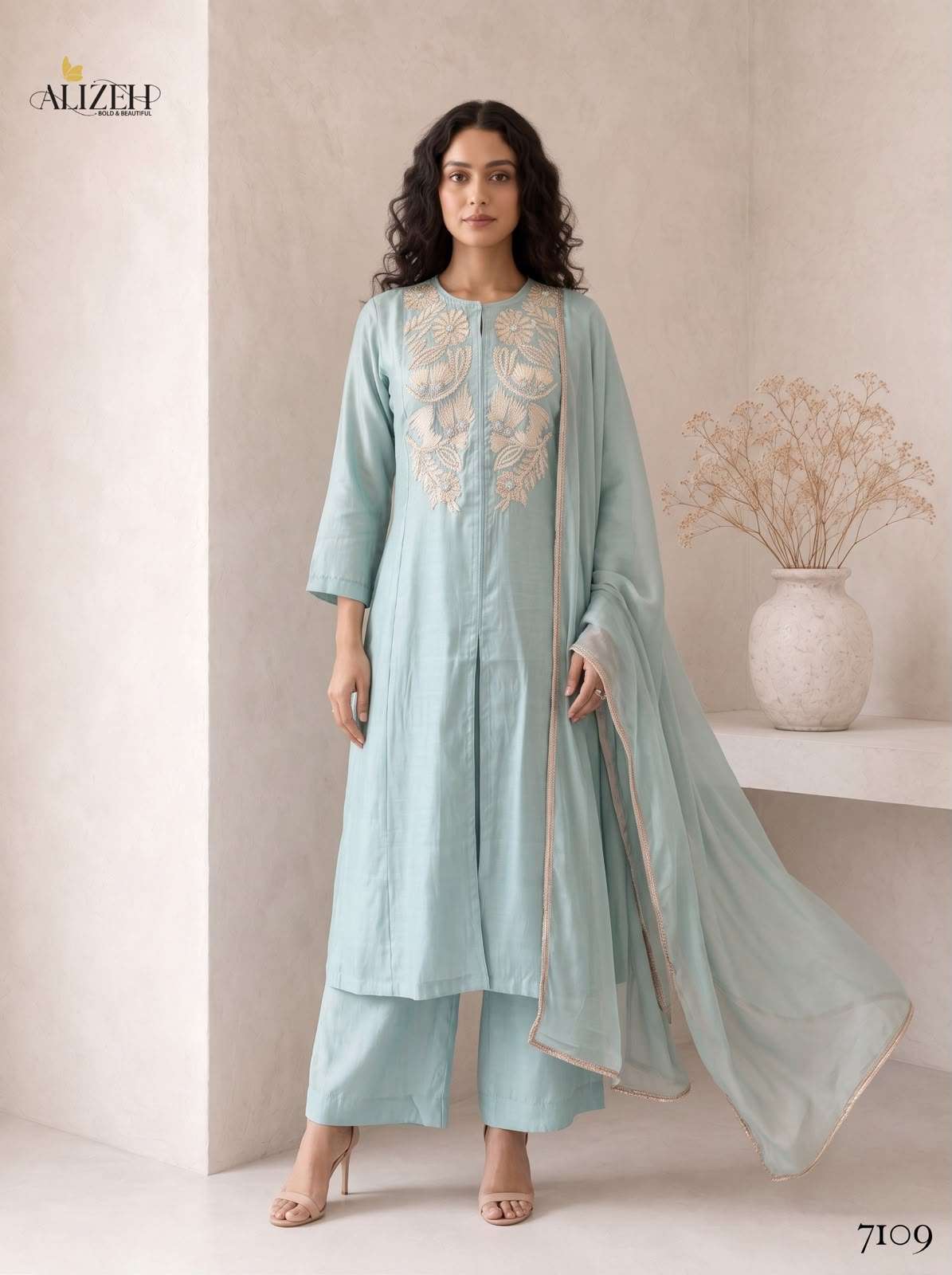 Alizeh 7106 To 7109 Roman Silk Heavy Embroidery Stitched Dress Set
