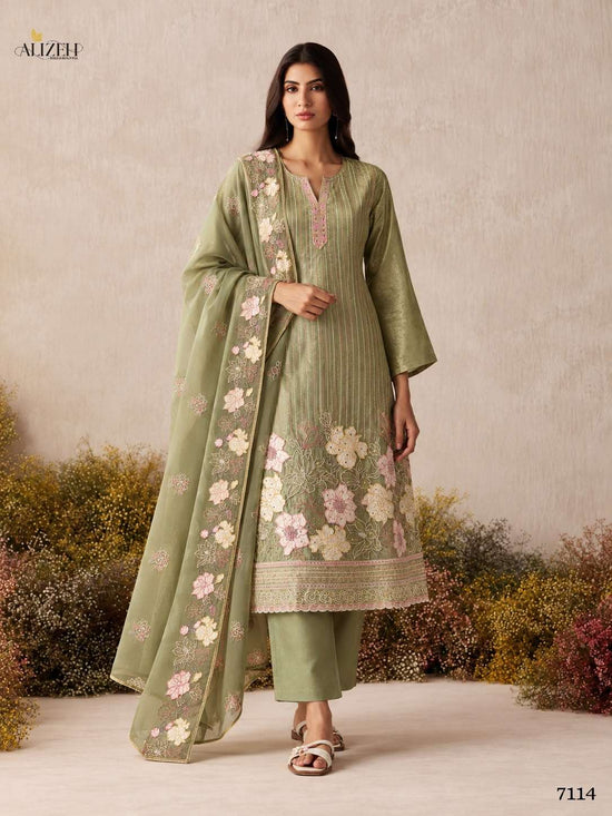 Alizeh 7114 To 7117 Shimmer Silk Embroidered Salwar Suit Set