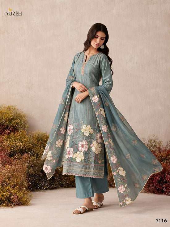 Alizeh 7114 To 7117 Shimmer Silk Embroidered Salwar Suit Set