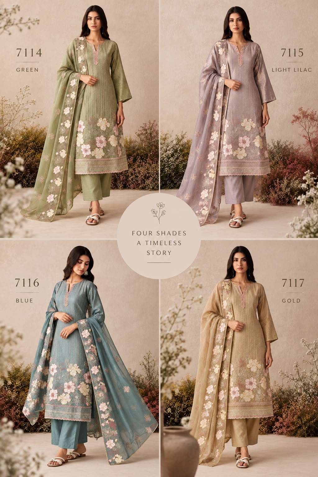 Alizeh 7114 To 7117 Shimmer Silk Embroidered Salwar Suit Set