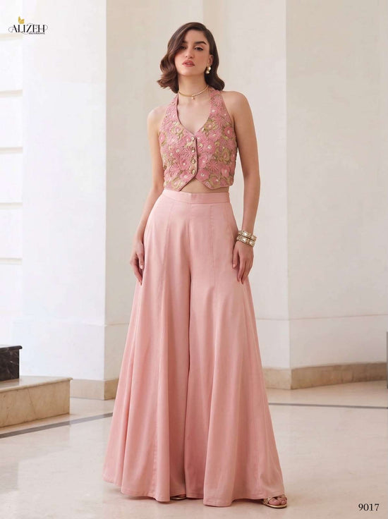ALIZEH 9017 to 9018 Silk Waistcoat-Palazzo Co-Ord Set