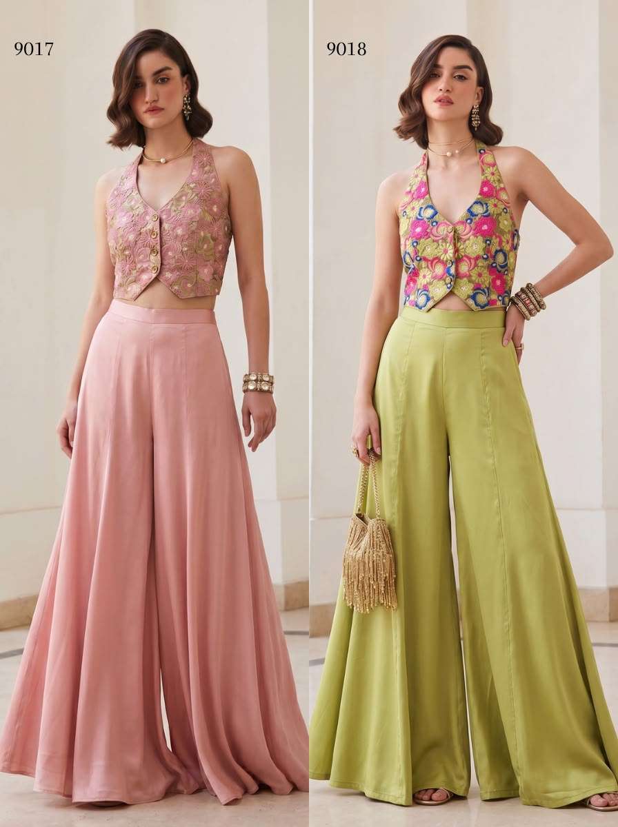 ALIZEH 9017 to 9018 Silk Waistcoat-Palazzo Co-Ord Set