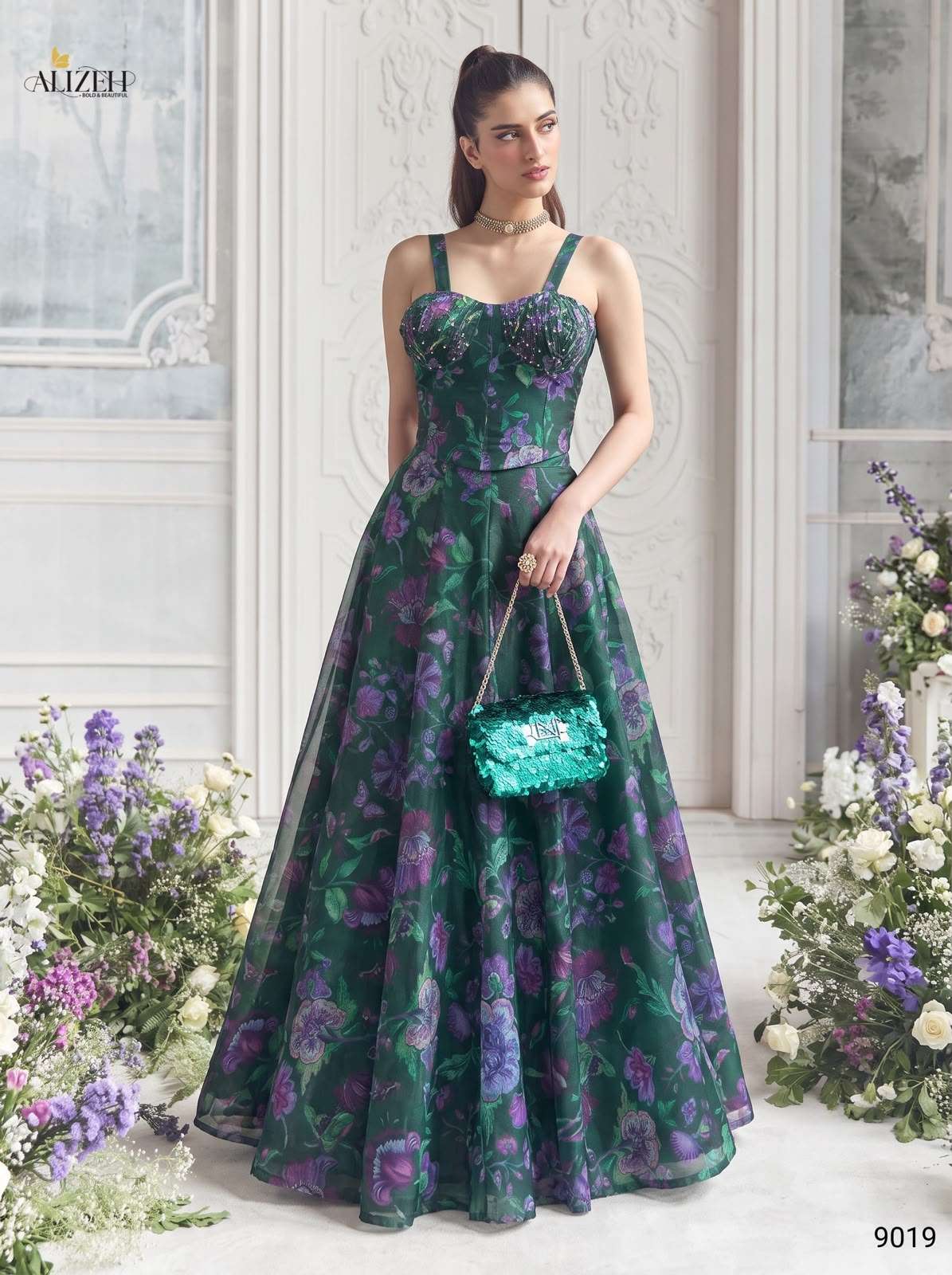 Alizeh 9019 To 9022 Organza Embroidered Stitched Lehenga