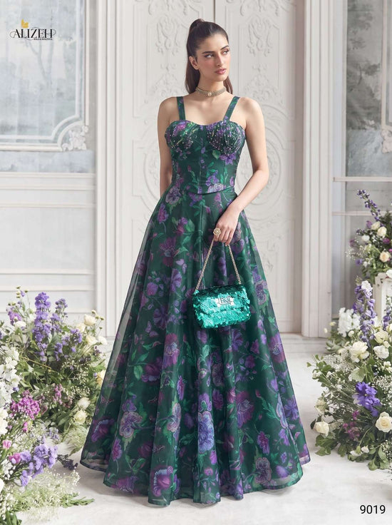 Alizeh 9019 To 9022 Organza Embroidered Stitched Lehenga