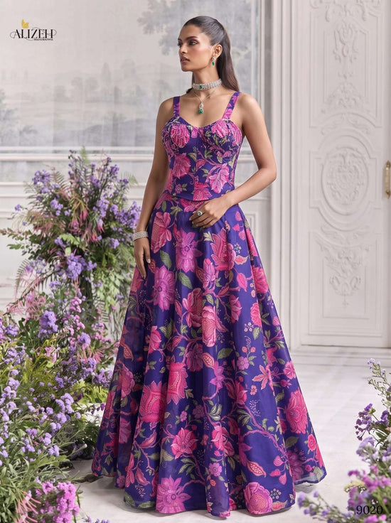Alizeh 9019 To 9022 Organza Embroidered Stitched Lehenga