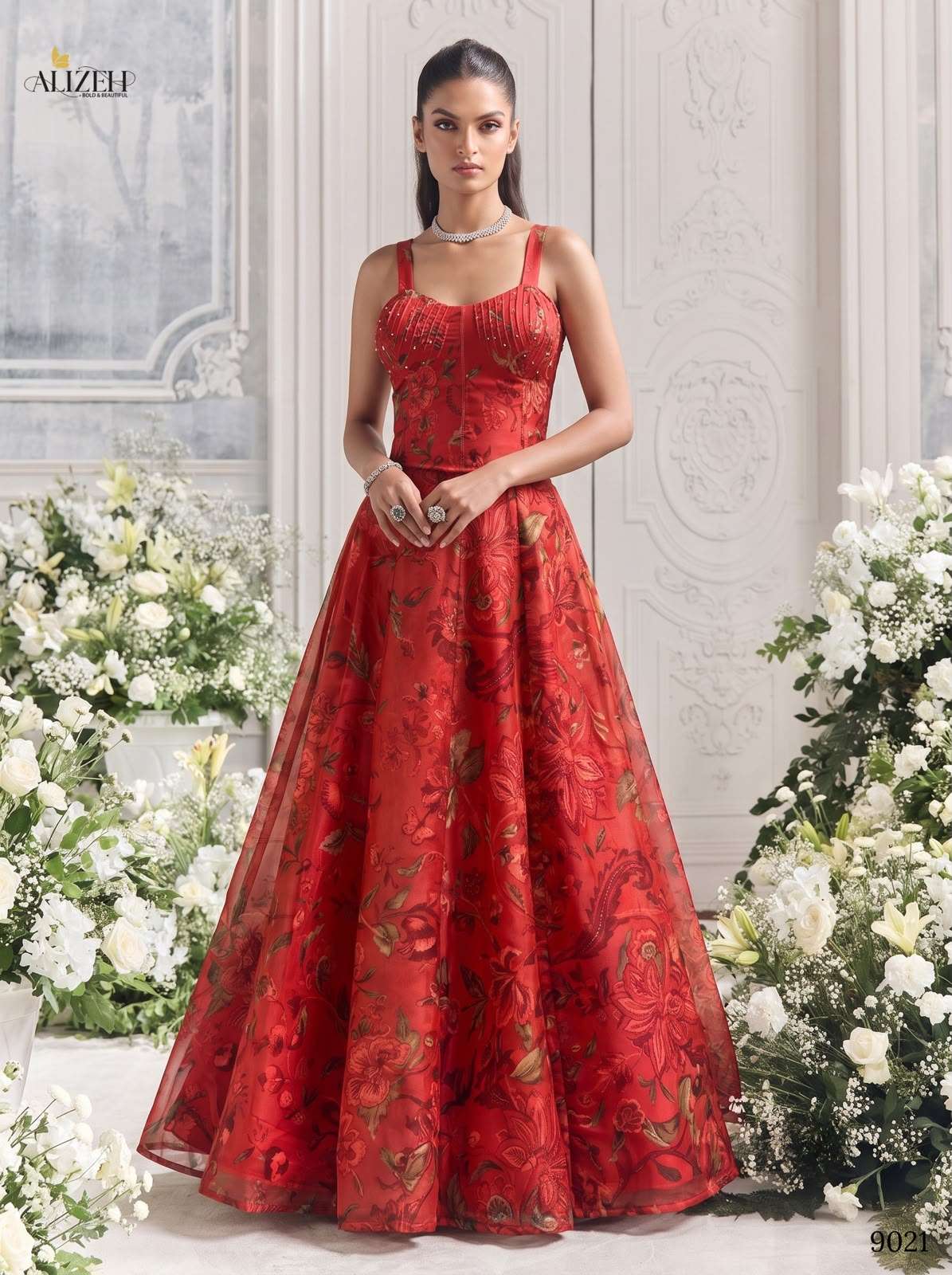 Alizeh 9019 To 9022 Organza Embroidered Stitched Lehenga
