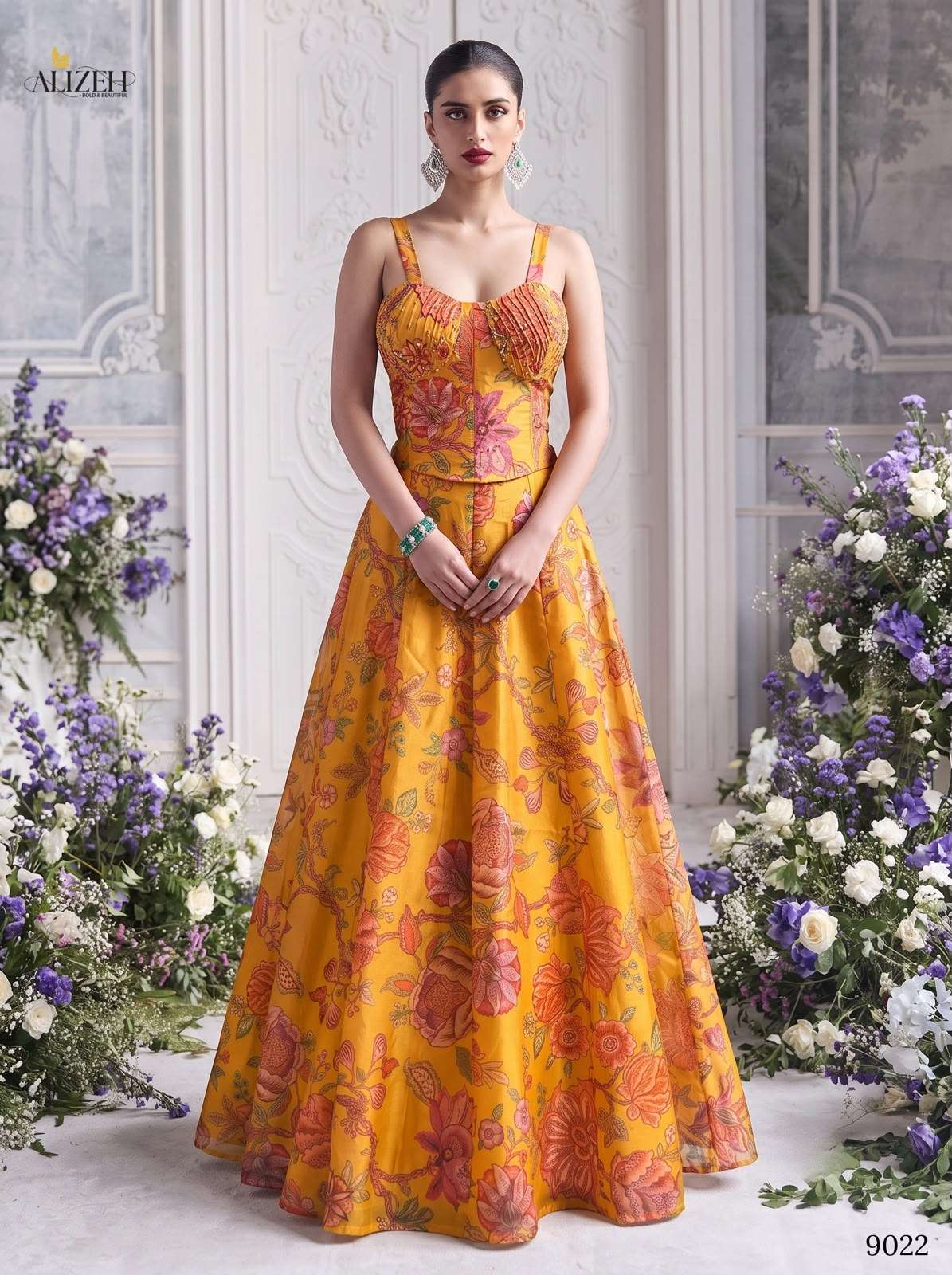 Alizeh 9019 To 9022 Organza Embroidered Stitched Lehenga