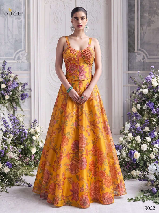 Alizeh 9019 To 9022 Organza Embroidered Stitched Lehenga