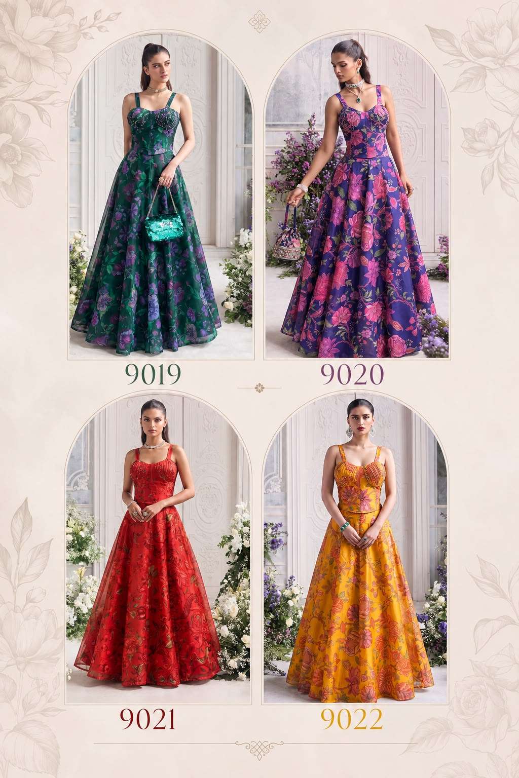 Alizeh 9019 To 9022 Organza Embroidered Stitched Lehenga