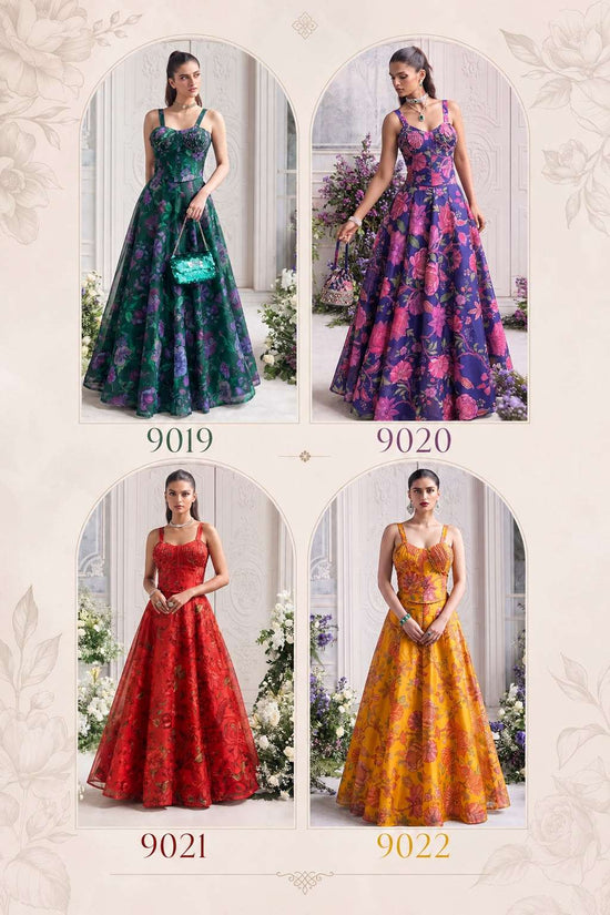 Alizeh 9019 To 9022 Organza Embroidered Stitched Lehenga