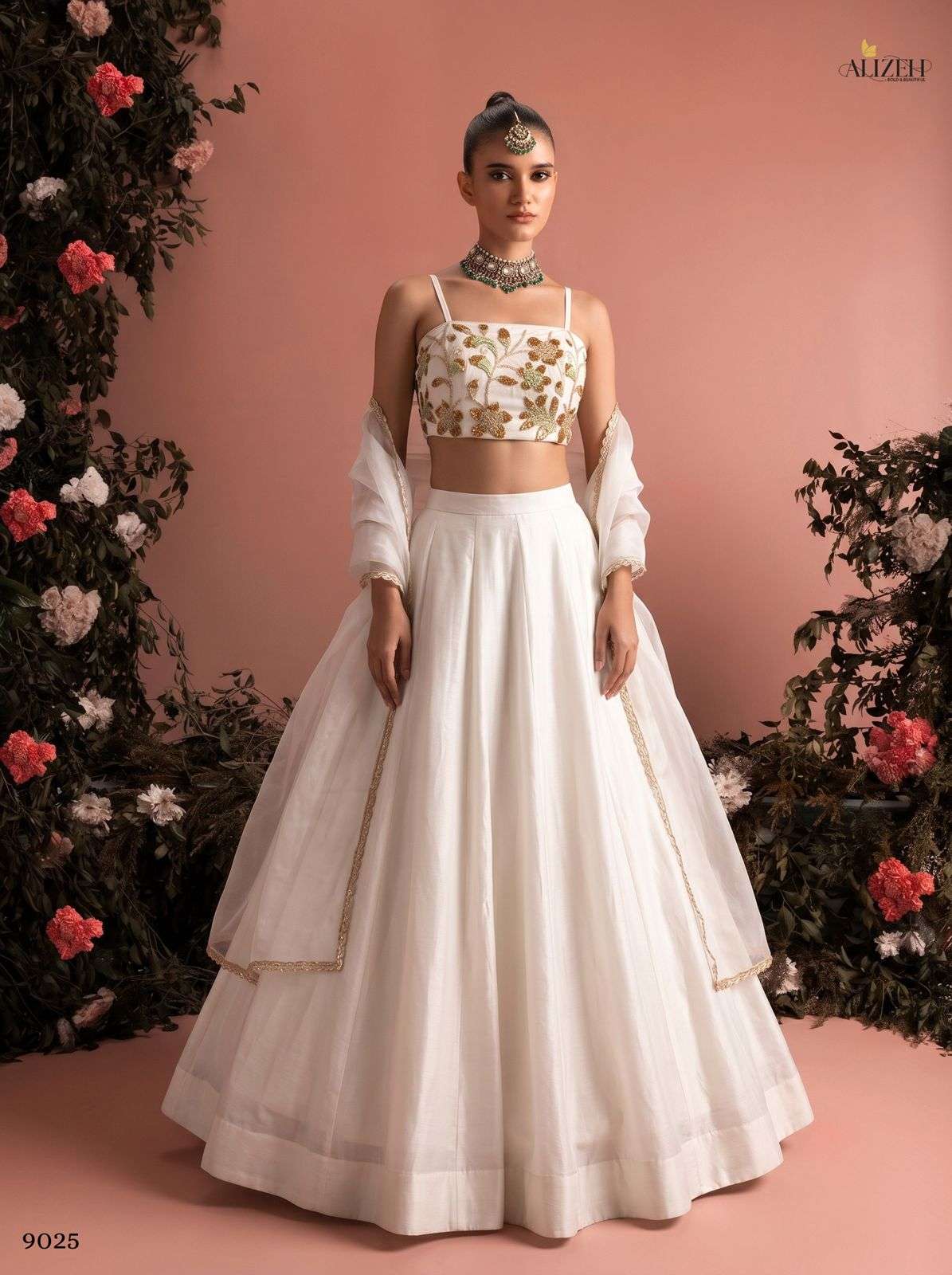 Alizeh 9025 To 9026 Series Roman Silk Embroidery Premium Lehenga