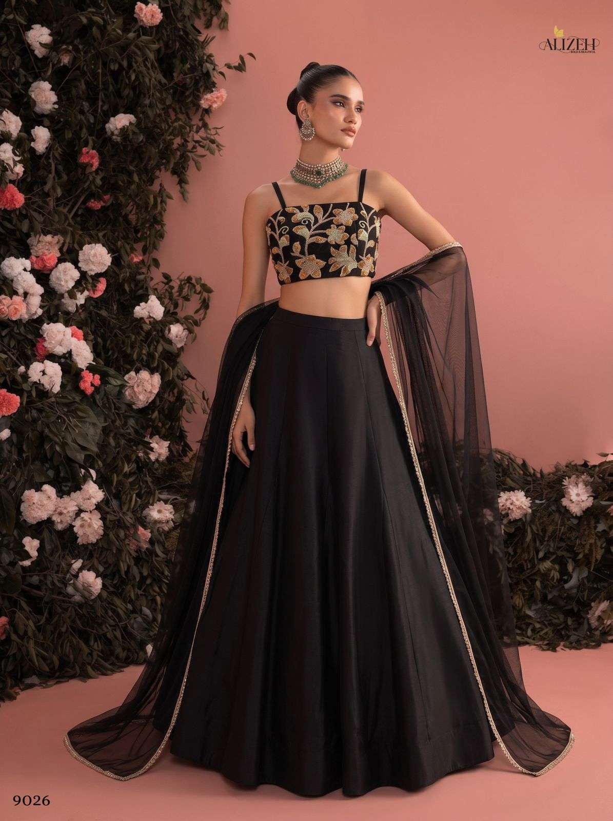 Alizeh 9025 To 9026 Series Roman Silk Embroidery Premium Lehenga