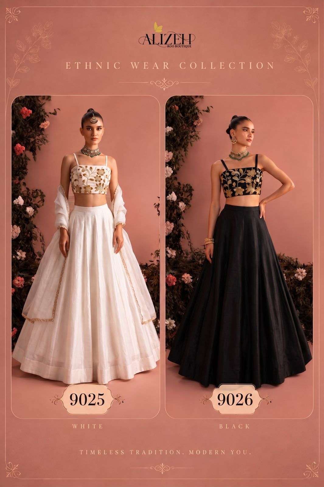 Alizeh 9025 To 9026 Series Roman Silk Embroidery Premium Lehenga