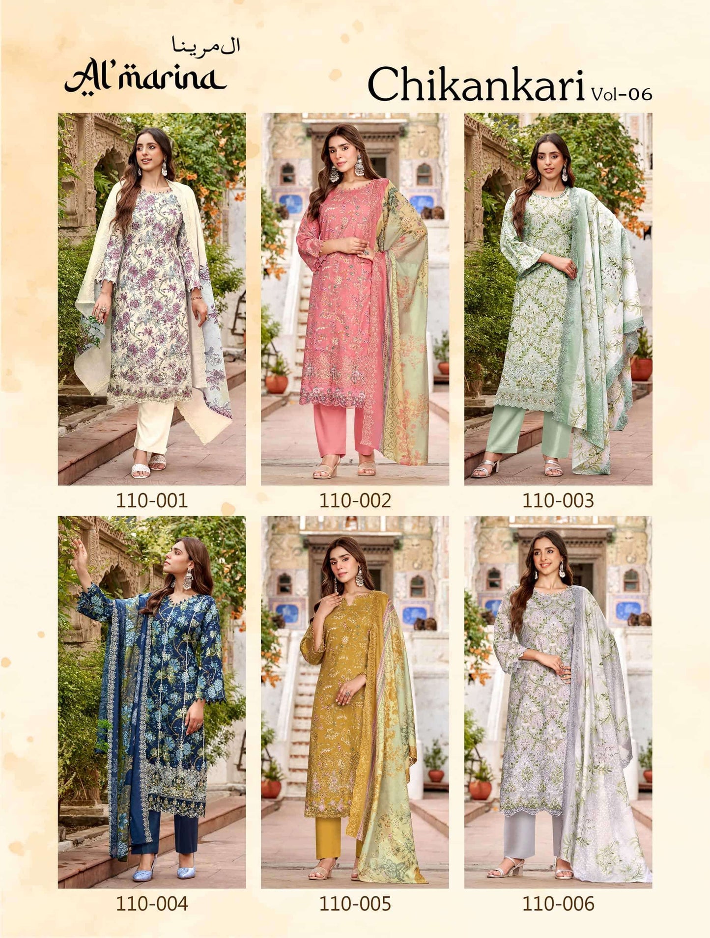 ALMARINA CHIKANKARI VOL-6 001 TO 006 Series Cotton Printed Pakistani Suit