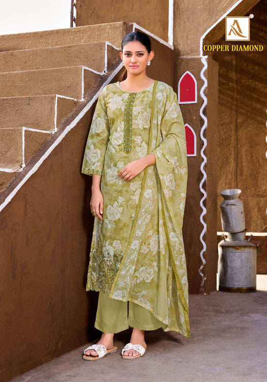 ALOK SUIT COPPER DIAMOND Cambric Cotton Pakistani Suit Set
