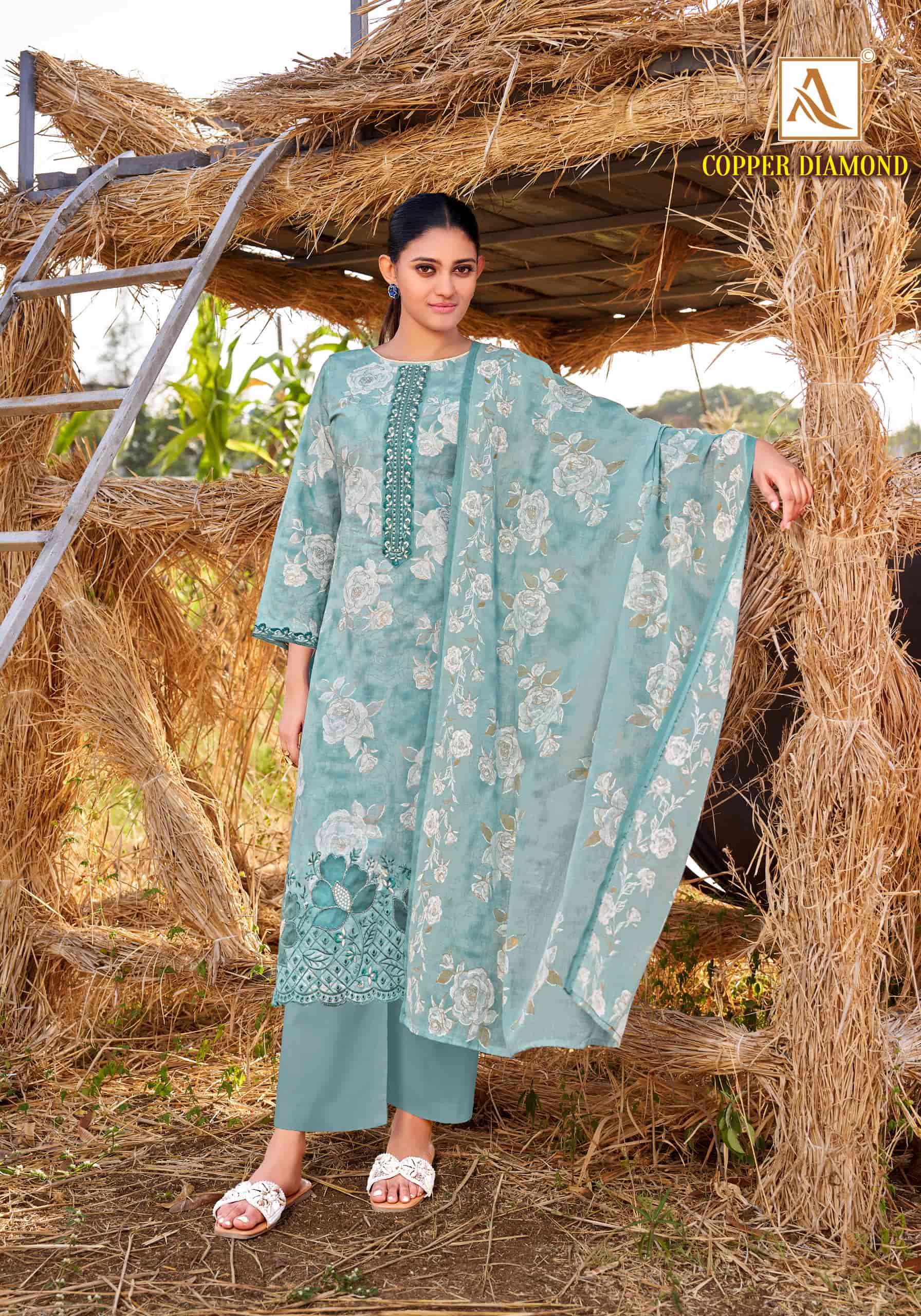 ALOK SUIT COPPER DIAMOND Cambric Cotton Pakistani Suit Set