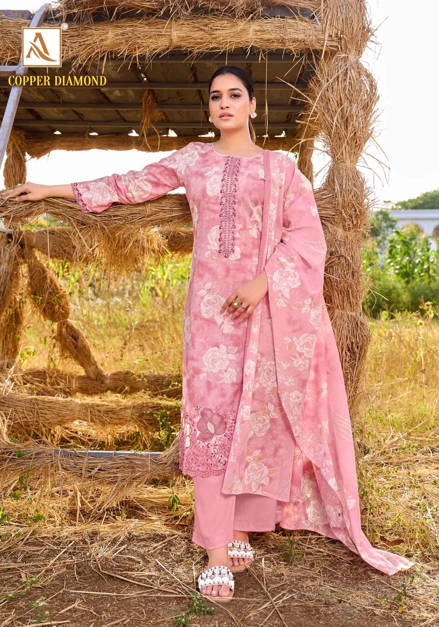 ALOK SUIT COPPER DIAMOND Cambric Cotton Pakistani Suit Set