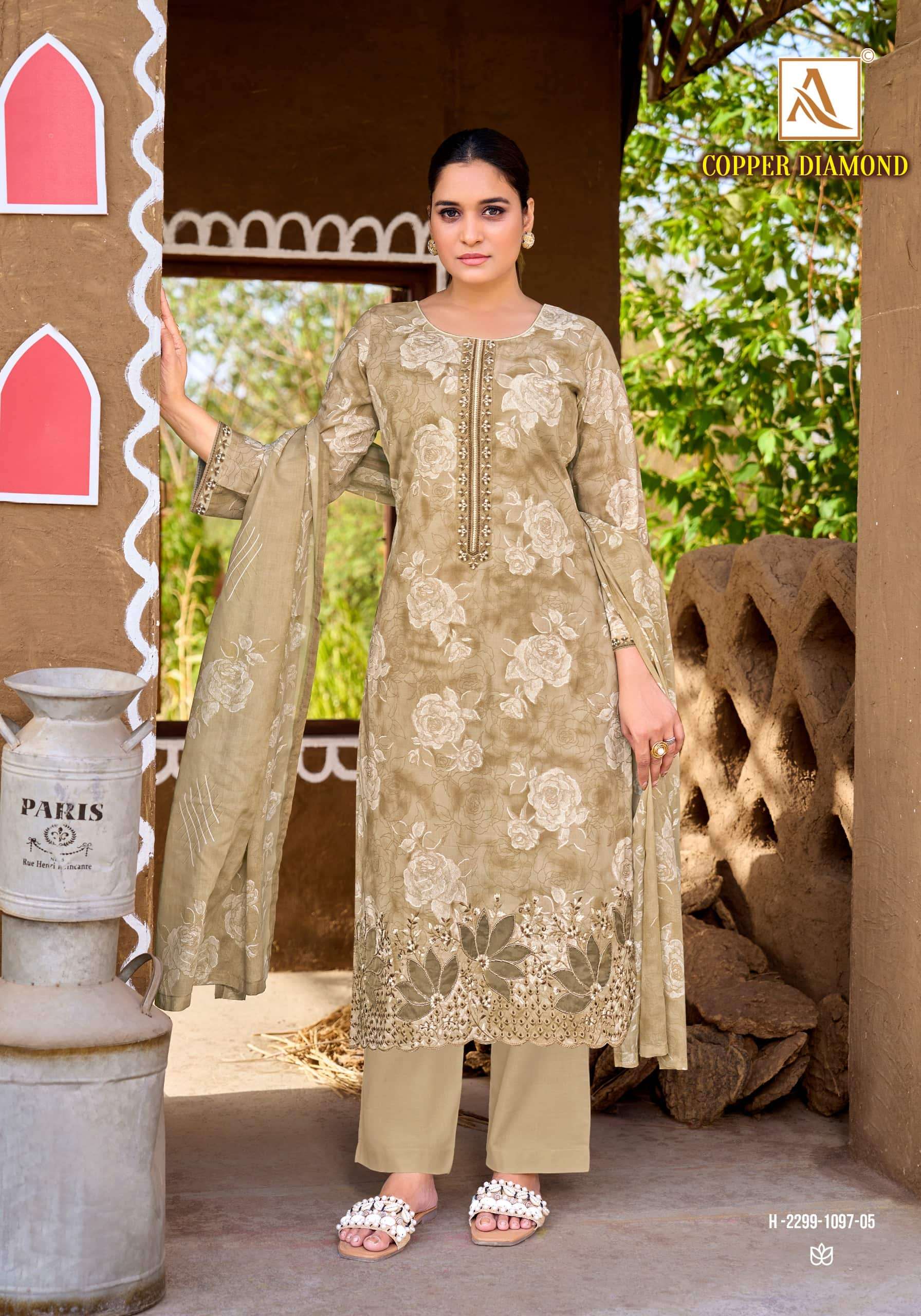 ALOK SUIT COPPER DIAMOND Cambric Cotton Pakistani Suit Set