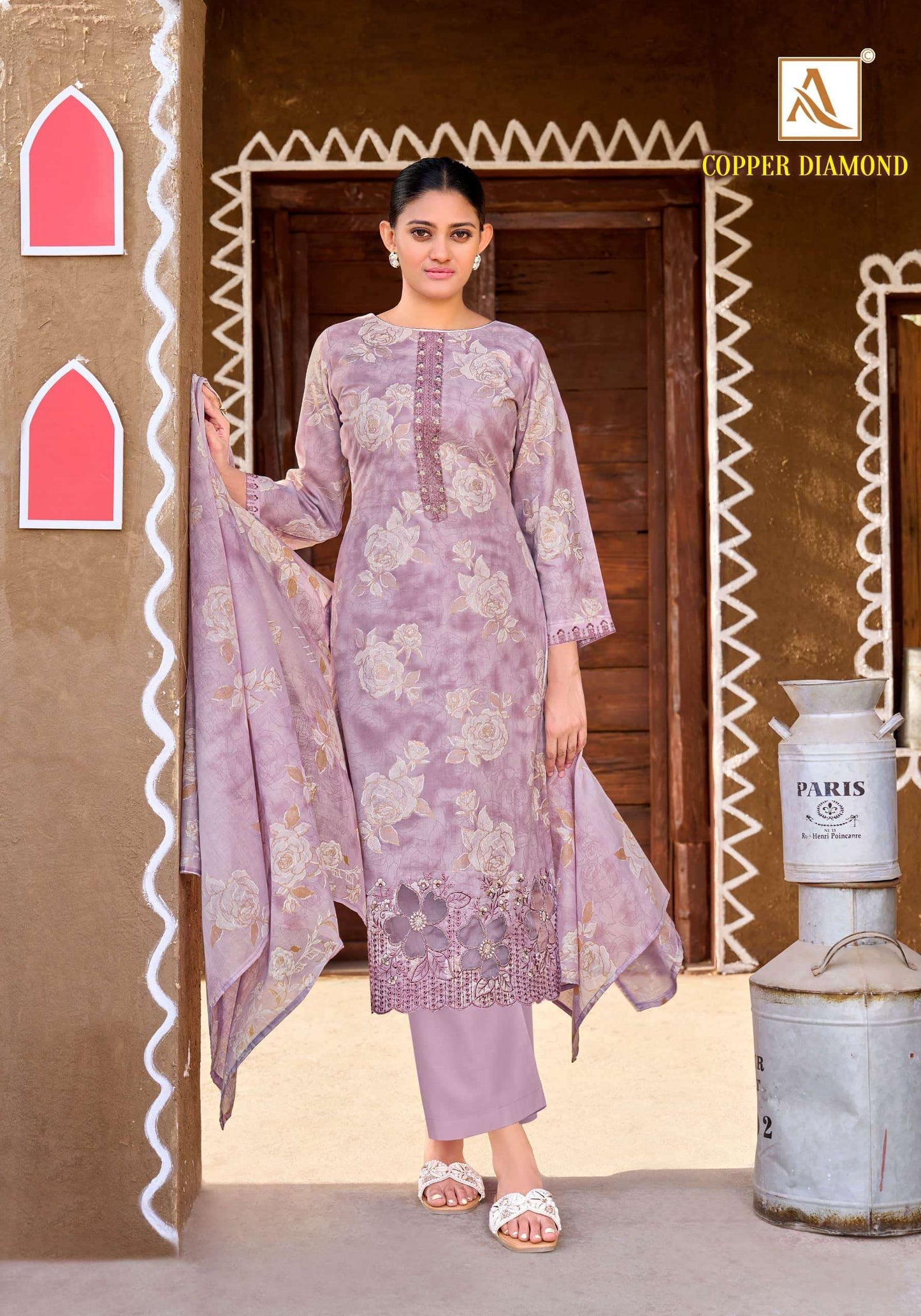 ALOK SUIT COPPER DIAMOND Cambric Cotton Pakistani Suit Set