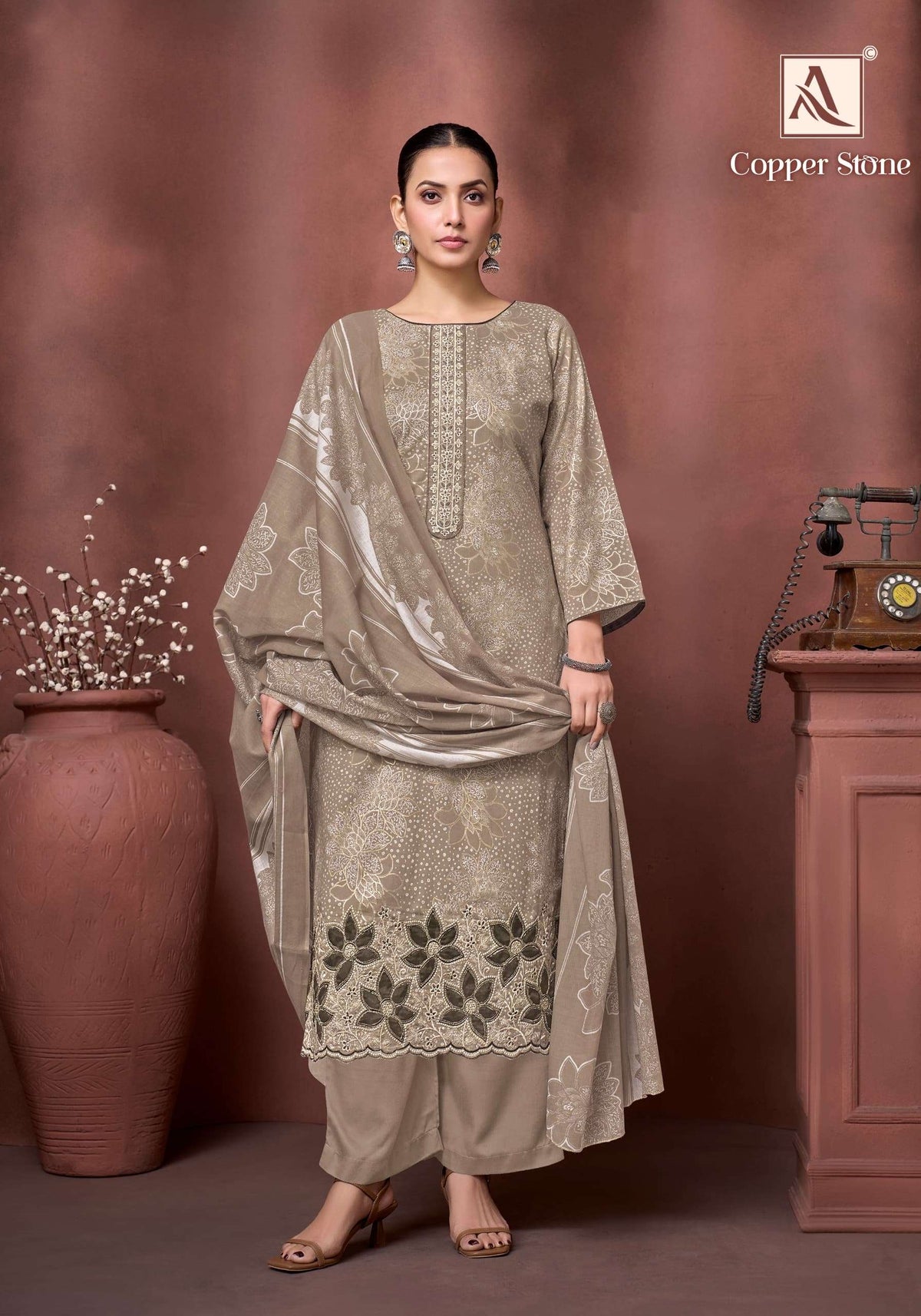 Alok Suit Copper Stone Cambric Cotton Dress Material