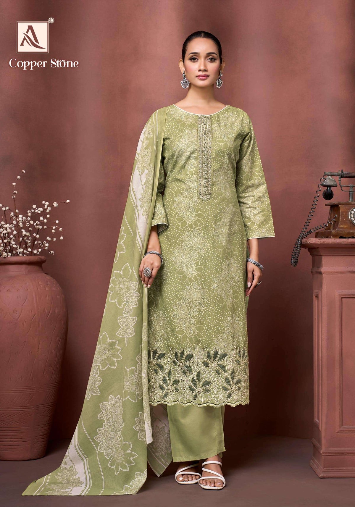 Alok Suit Copper Stone Cambric Cotton Dress Material