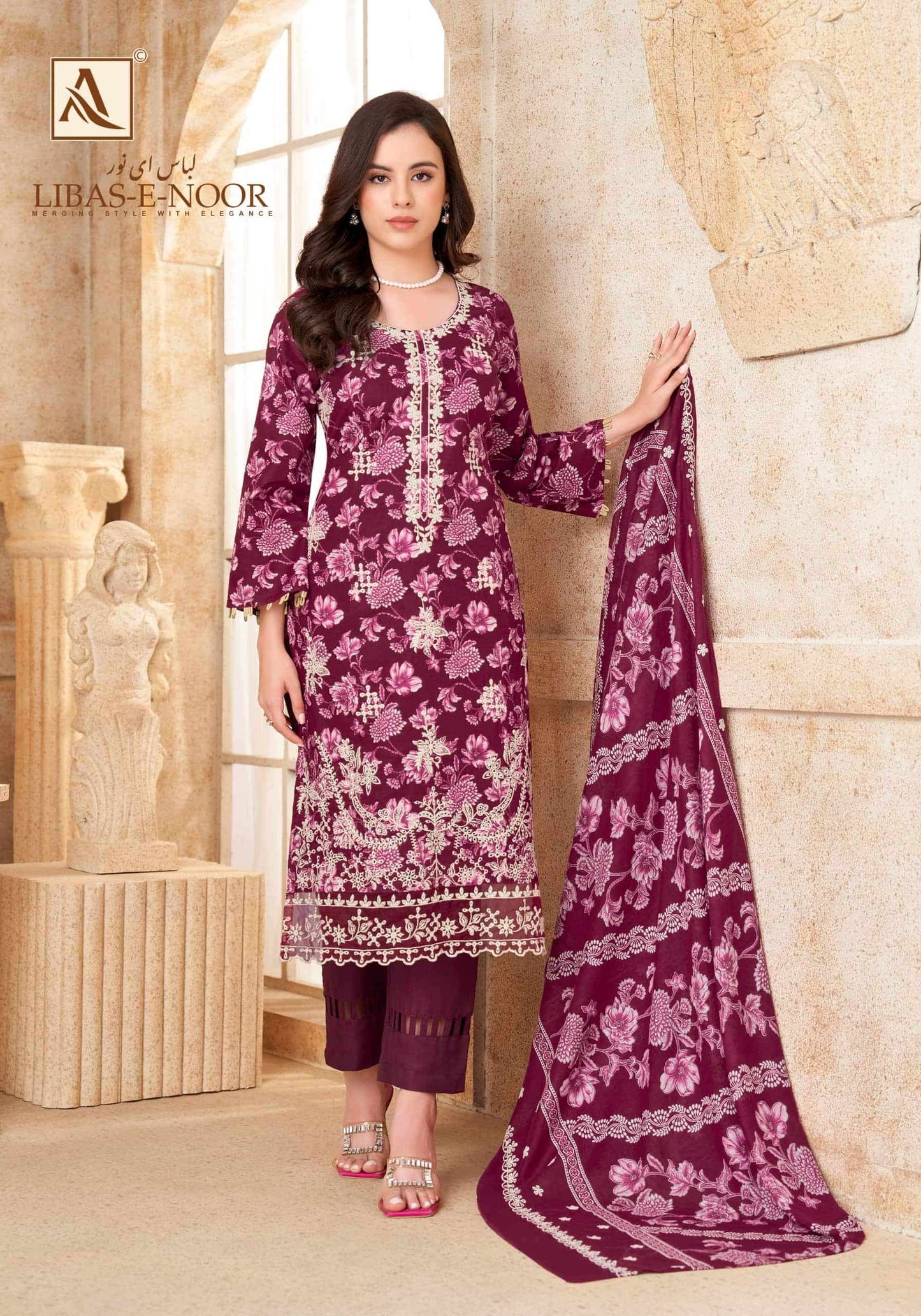 Alok Suit Libas E Noor Pure Cambric Cotton Dress Material
