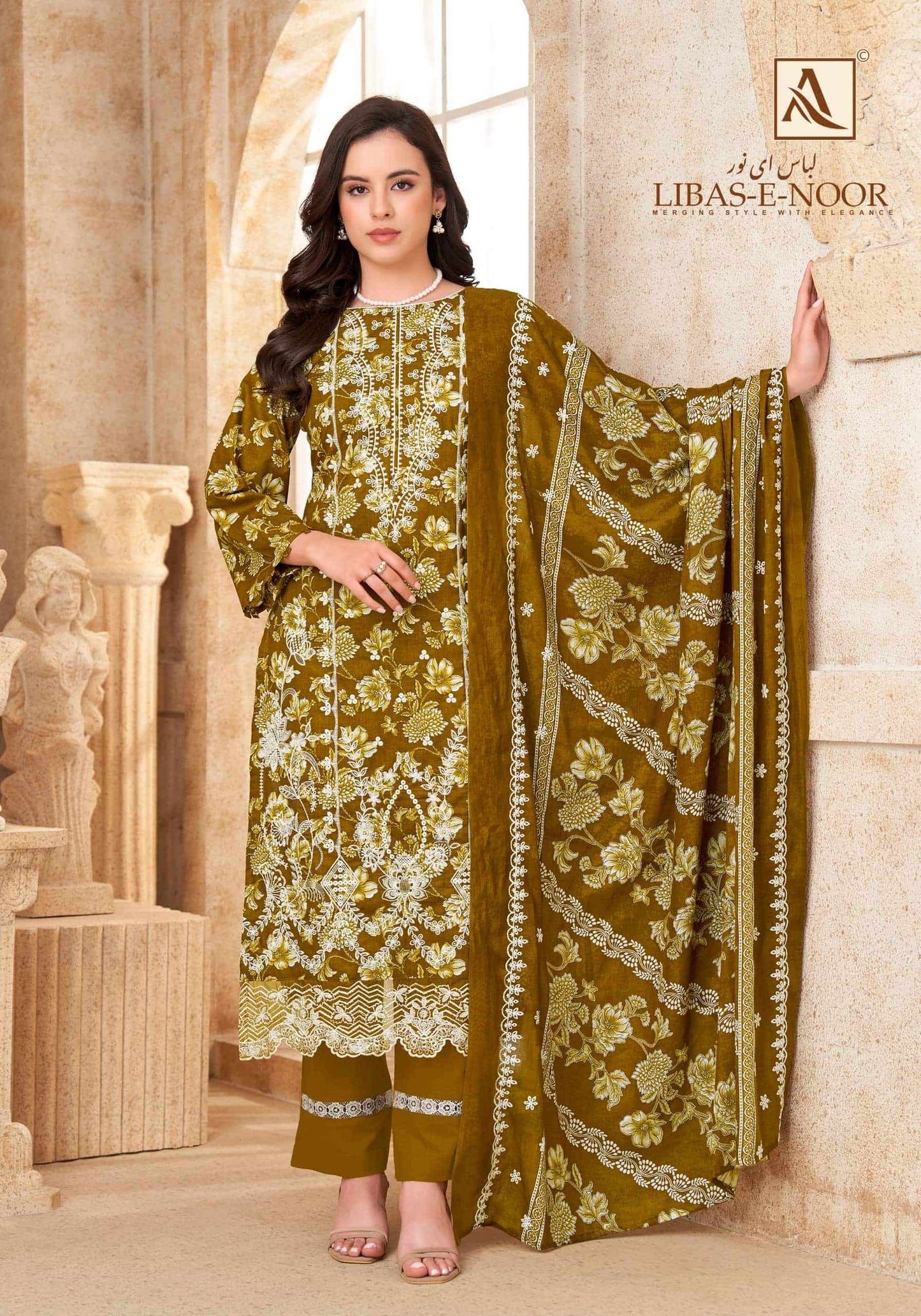 Alok Suit Libas E Noor Pure Cambric Cotton Dress Material