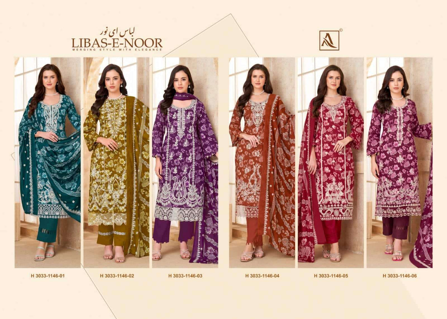 Alok Suit Libas E Noor Pure Cambric Cotton Dress Material