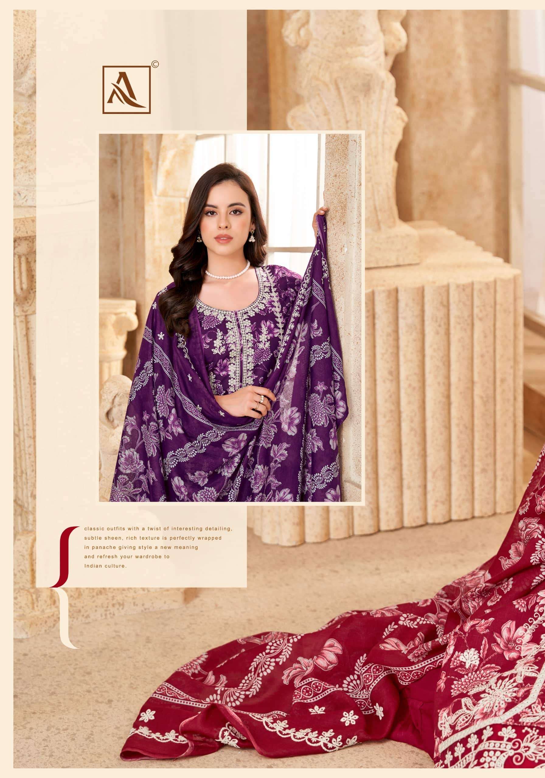 Alok Suit Libas E Noor Pure Cambric Cotton Dress Material