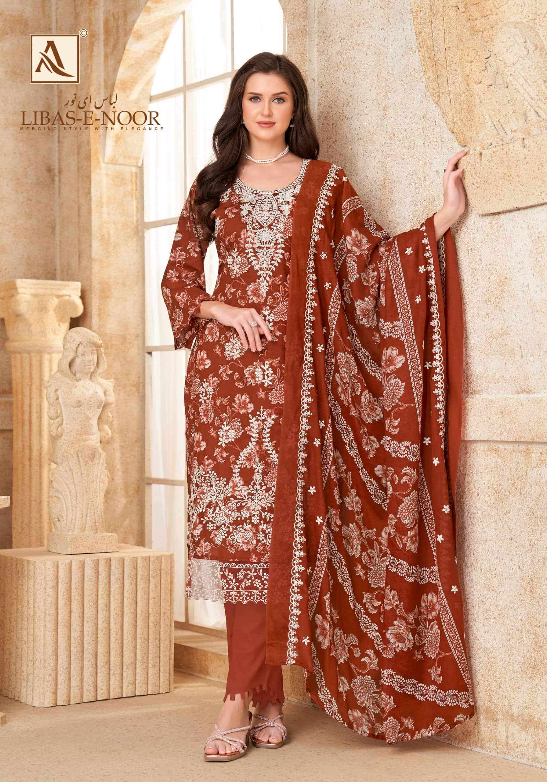 Alok Suit Libas E Noor Pure Cambric Cotton Dress Material