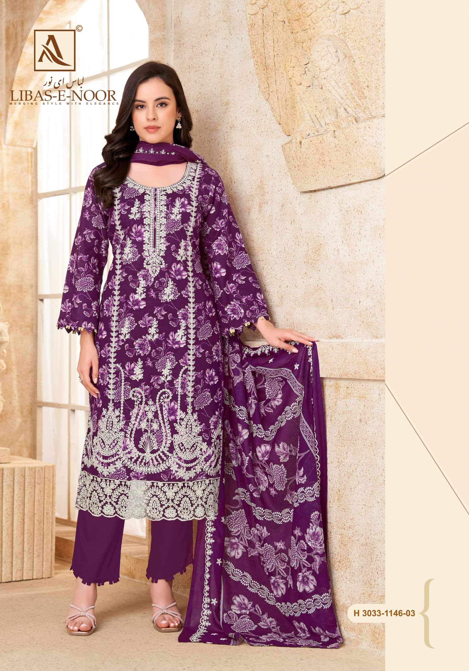 Alok Suit Libas E Noor Pure Cambric Cotton Dress Material