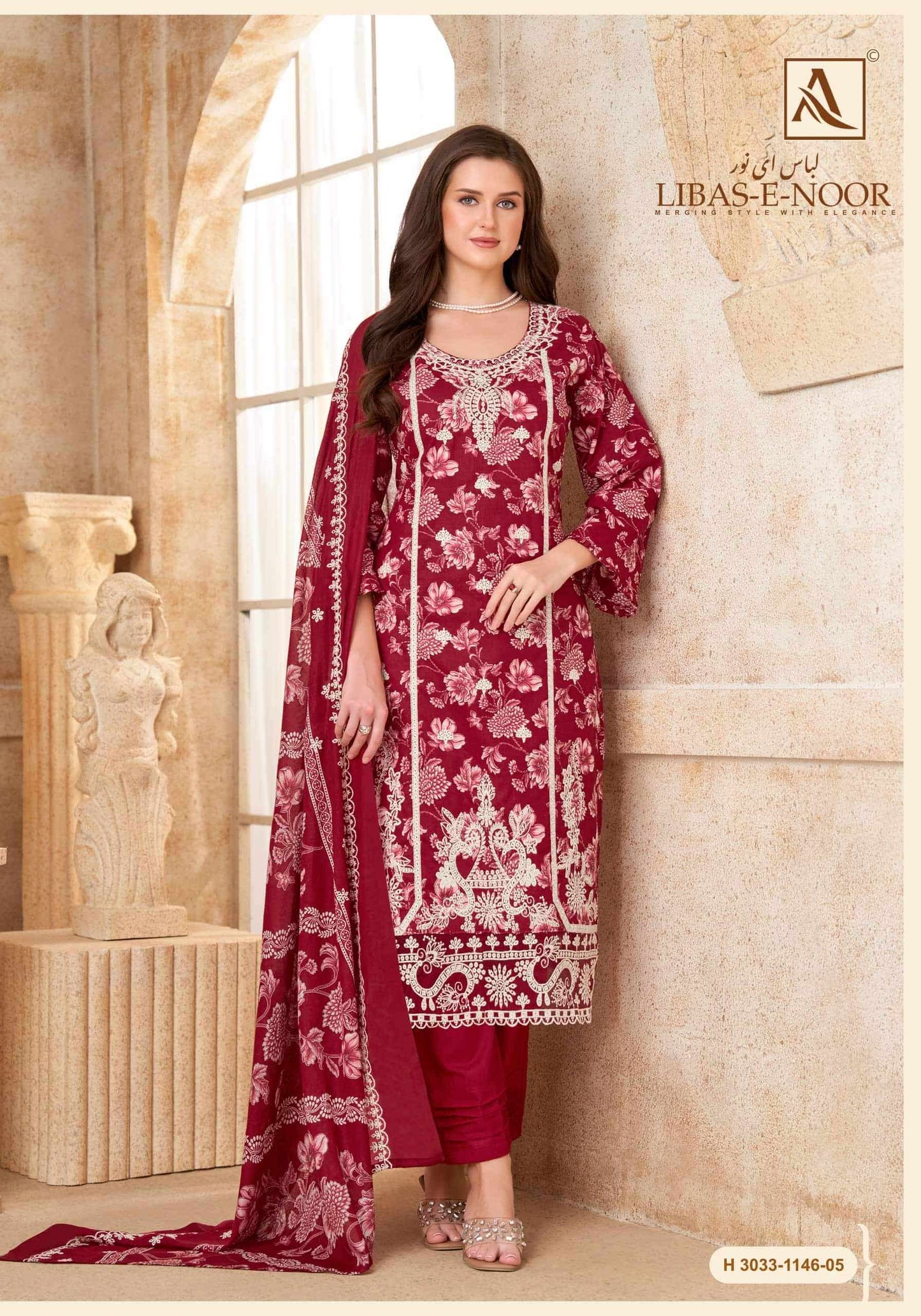 Alok Suit Libas E Noor Pure Cambric Cotton Dress Material