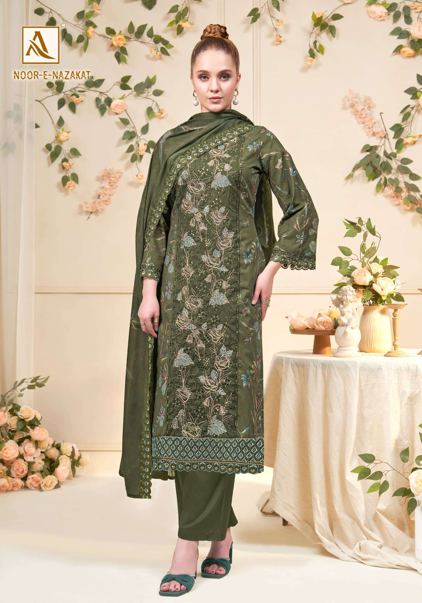 ALOK SUIT NOOR-E-NAZAKAT Cambric Cotton Pakistani Suit Set