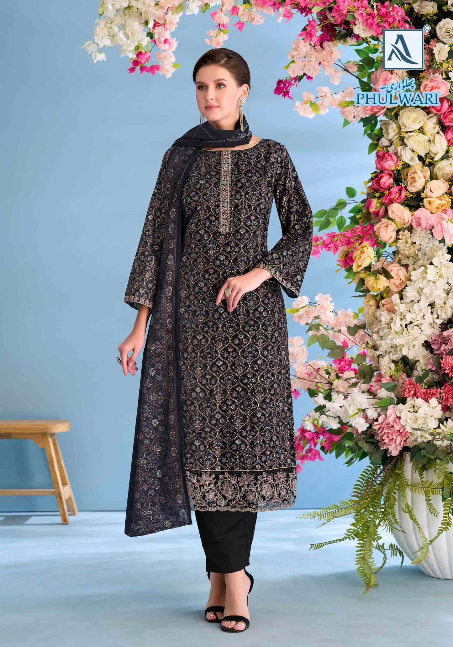 Alok Suit Phulwari Pure Zam Embroidered Dress Material