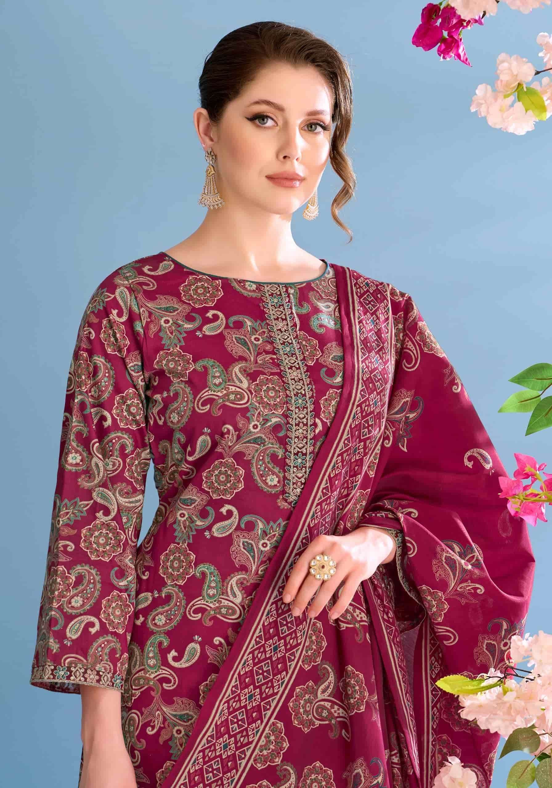 Alok Suit Phulwari Pure Zam Embroidered Dress Material