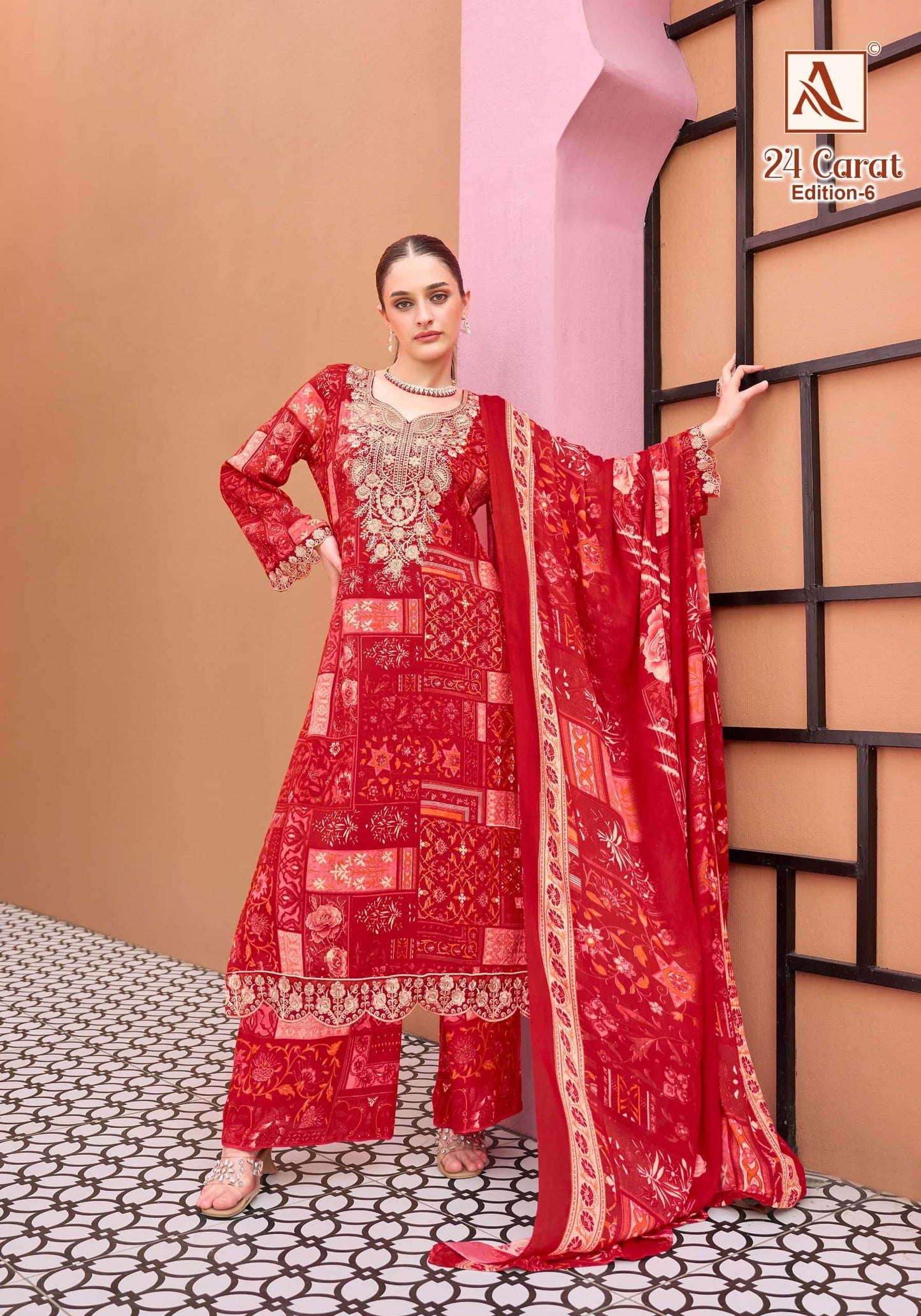 ALOK SUIT 24 CARAT VOL-6 Viscose Rayon Printed Semi Stitched Pakistani Suit Wholesale Surat